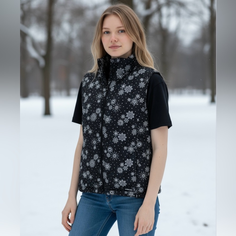 🎁SALE🎁 Lands' End Black Quilted Jacket with Snowflake Lining Like New Size